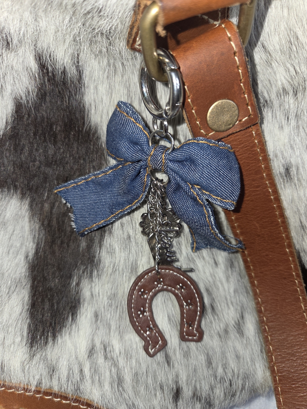Myra Bag Leather and Haircalf Detailing Concealed Carry Bag in Brown and White - Picture 2 of 9